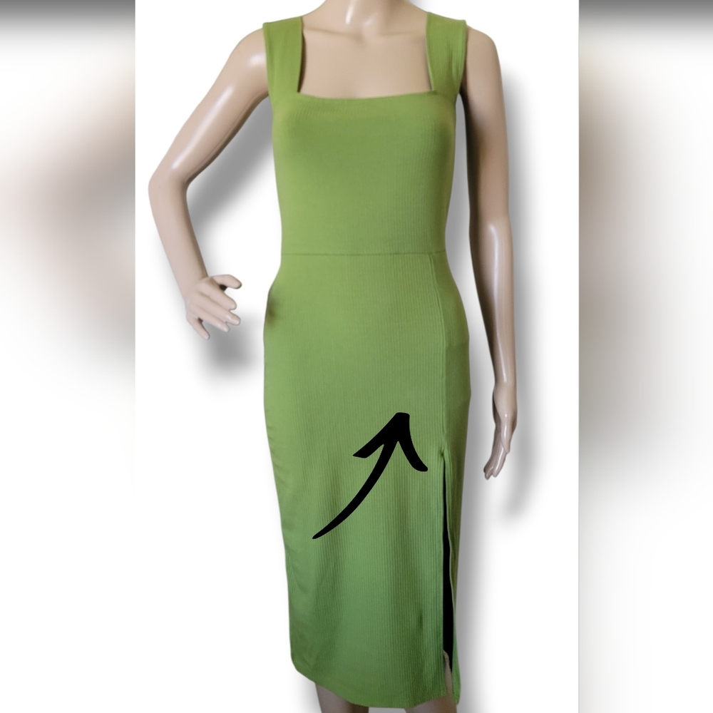 Reformation Cassi Ribbed Stretch Tencel Midi Dress Avocado M 🥑 - Picture 7 of 10